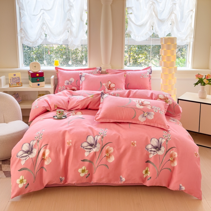 佑佳家纺 2024新款磨毛印花植物羊绒单被套 那时花开-粉