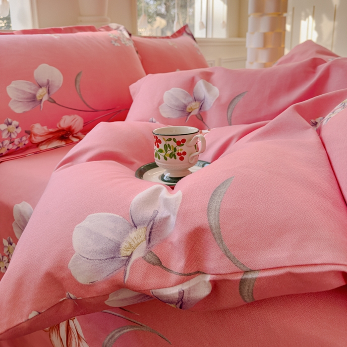 91家纺网 家纺一手货源 找家纺 佑佳家纺 2024新款磨毛印花植物羊绒单被套 那时花开-粉