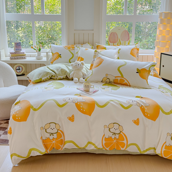 91家纺网 家纺一手货源 找家纺 佑佳家纺 2024新款磨毛印花植物羊绒单被套 柠檬熊