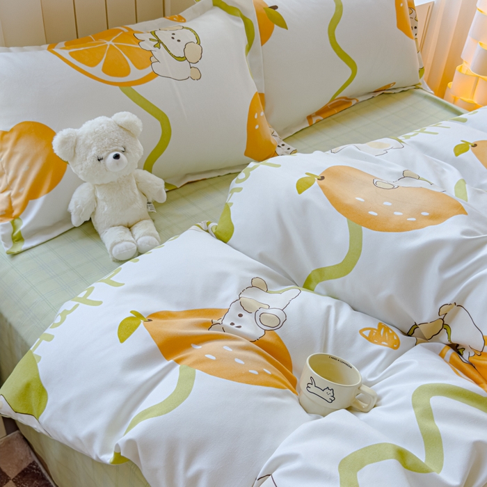 91家纺网 家纺一手货源 找家纺 佑佳家纺 2024新款磨毛印花植物羊绒单被套 柠檬熊