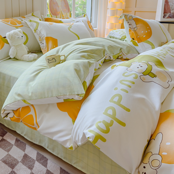 91家纺网 家纺一手货源 找家纺 佑佳家纺 2024新款磨毛印花植物羊绒单被套 柠檬熊