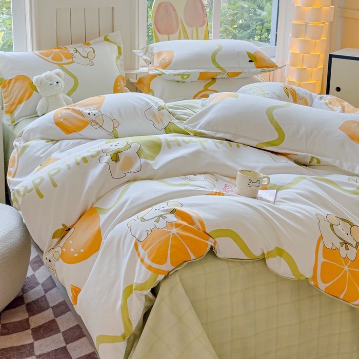 91家纺网 家纺一手货源 找家纺 佑佳家纺 2024新款磨毛印花植物羊绒单被套 柠檬熊