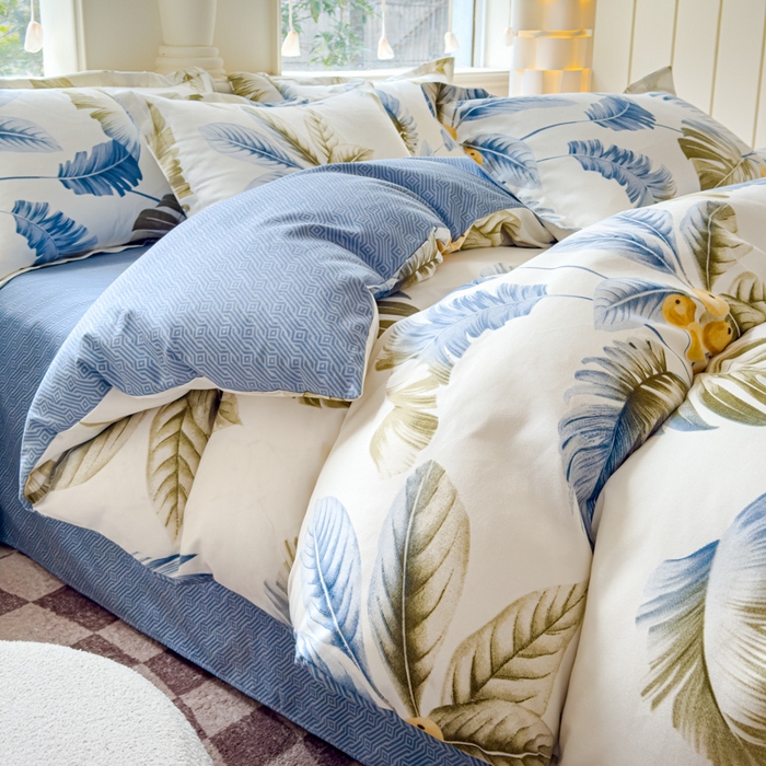 91家纺网 家纺一手货源 找家纺 佑佳家纺 2024新款磨毛印花植物羊绒单被套 千叶寻梦