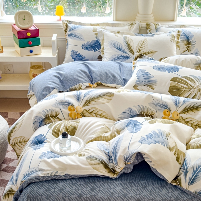 91家纺网 家纺一手货源 找家纺 佑佳家纺 2024新款磨毛印花植物羊绒单被套 千叶寻梦