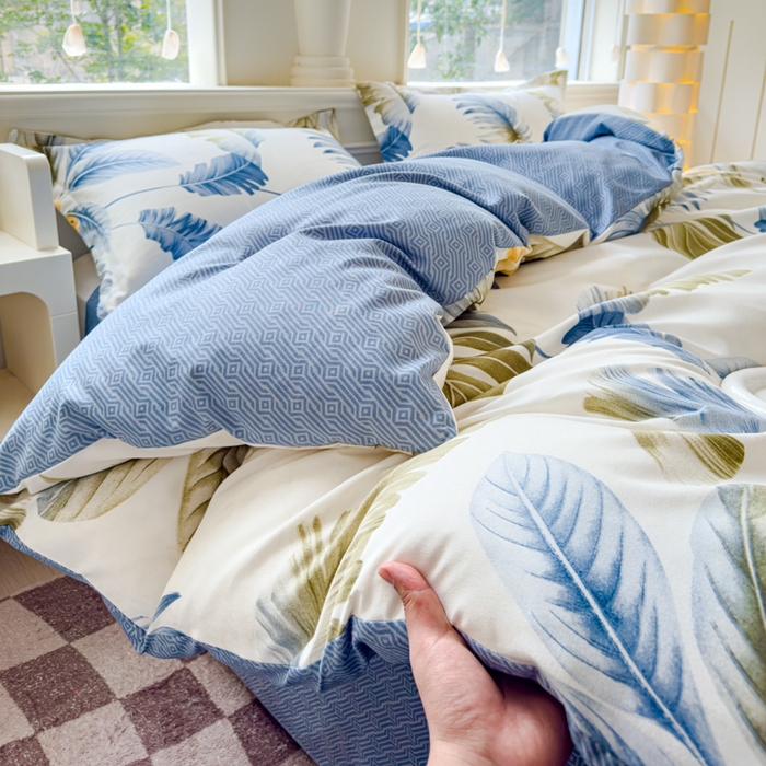 91家纺网 家纺一手货源 找家纺 佑佳家纺 2024新款磨毛印花植物羊绒单被套 千叶寻梦