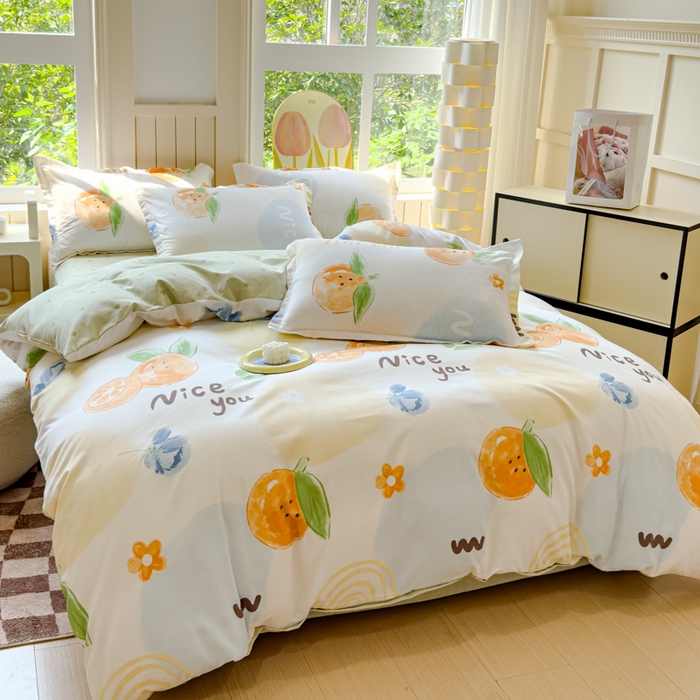 91家纺网 家纺一手货源 找家纺 佑佳家纺 2024新款磨毛印花植物羊绒单被套 甜橙-兰