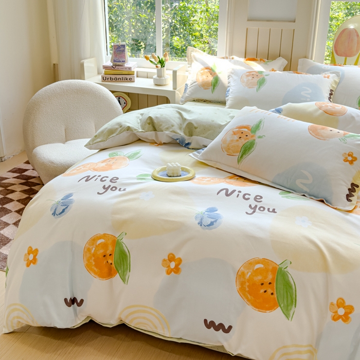 91家纺网 家纺一手货源 找家纺 佑佳家纺 2024新款磨毛印花植物羊绒单被套 甜橙-兰