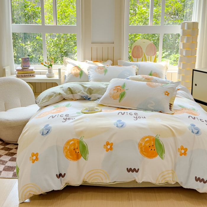 91家纺网 家纺一手货源 找家纺 佑佳家纺 2024新款磨毛印花植物羊绒单被套 甜橙-兰