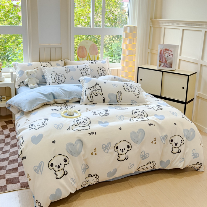 91家纺网 家纺一手货源 找家纺 佑佳家纺 2024新款磨毛印花植物羊绒单被套 涂鸦日记-米