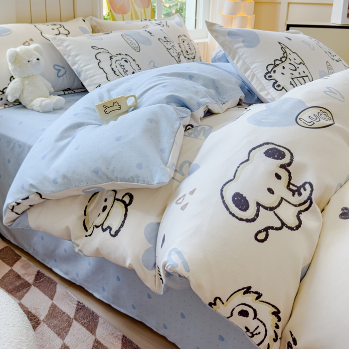 91家纺网 家纺一手货源 找家纺 佑佳家纺 2024新款磨毛印花植物羊绒单被套 涂鸦日记-米