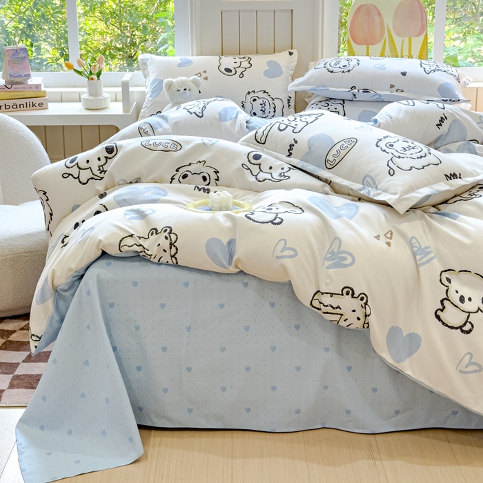 91家纺网 家纺一手货源 找家纺 佑佳家纺 2024新款磨毛印花植物羊绒单被套 涂鸦日记-米