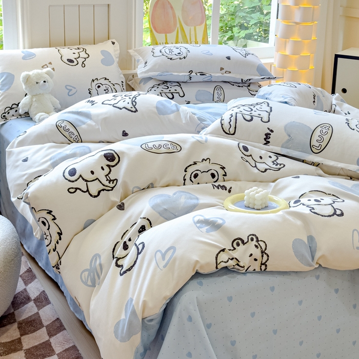 91家纺网 家纺一手货源 找家纺 佑佳家纺 2024新款磨毛印花植物羊绒单被套 涂鸦日记-米