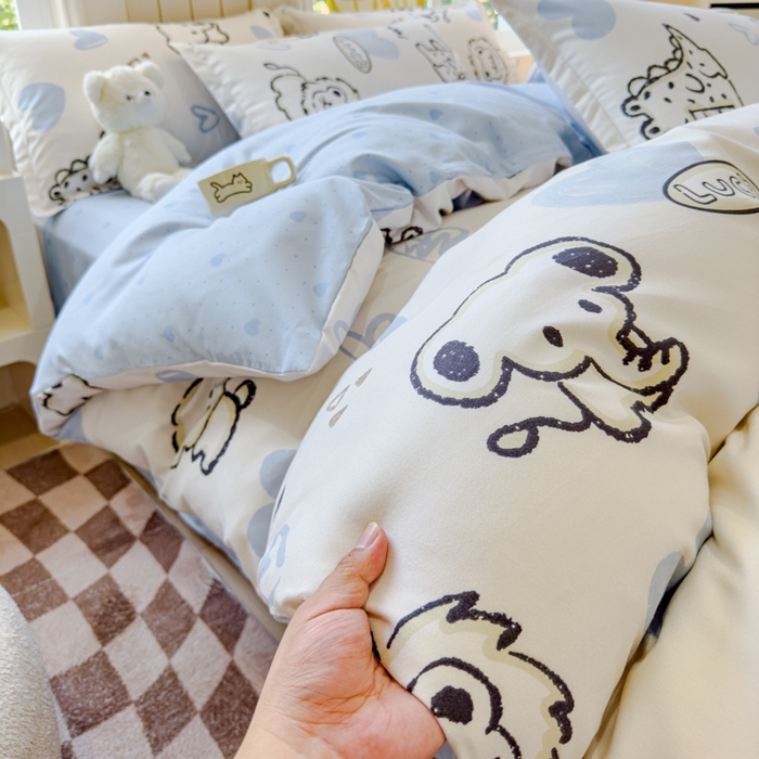 91家纺网 家纺一手货源 找家纺 佑佳家纺 2024新款磨毛印花植物羊绒单被套 涂鸦日记-米