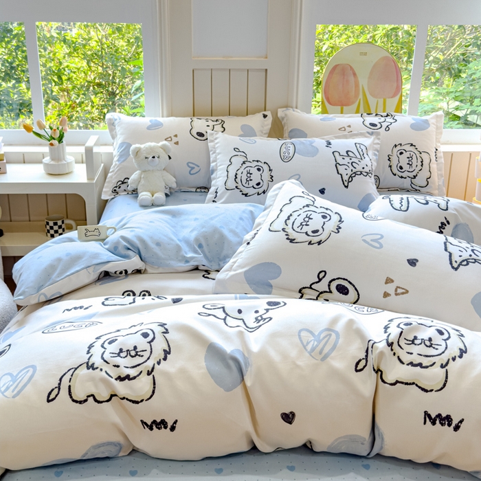 91家纺网 家纺一手货源 找家纺 佑佳家纺 2024新款磨毛印花植物羊绒单被套 涂鸦日记-米