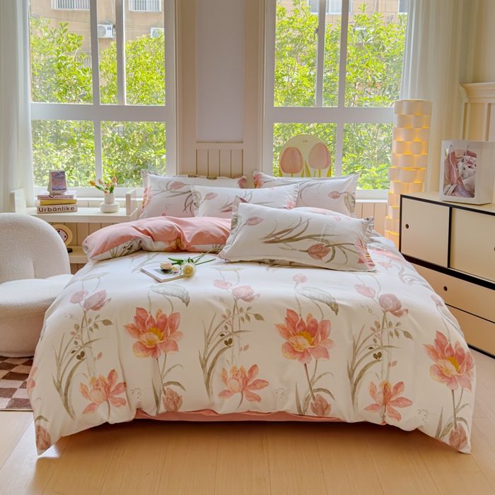 佑佳家纺 2024新款磨毛印花植物羊绒单被套 月下荷塘