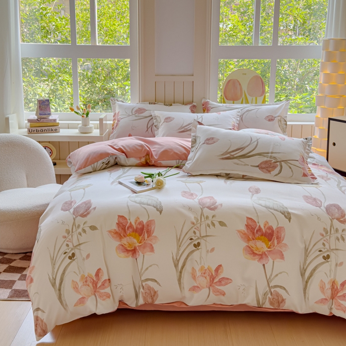 91家纺网 家纺一手货源 找家纺 佑佳家纺 2024新款磨毛印花植物羊绒单被套 月下荷塘