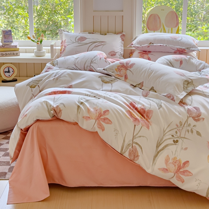 91家纺网 家纺一手货源 找家纺 佑佳家纺 2024新款磨毛印花植物羊绒单被套 月下荷塘