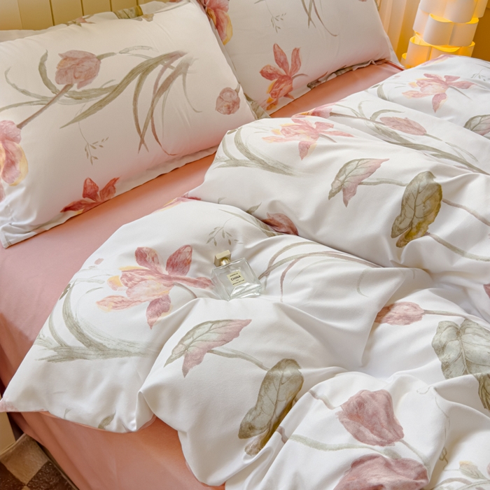 91家纺网 家纺一手货源 找家纺 佑佳家纺 2024新款磨毛印花植物羊绒单被套 月下荷塘