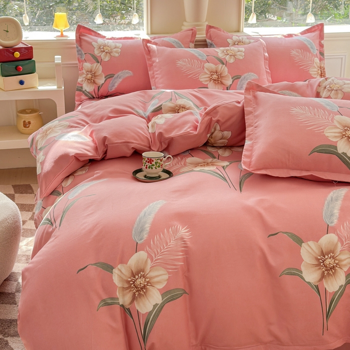 91家纺网 家纺一手货源 找家纺 佑佳家纺 2024新款磨毛印花植物羊绒单被套 醉恋一生-粉