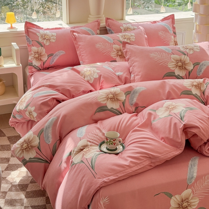 91家纺网 家纺一手货源 找家纺 佑佳家纺 2024新款磨毛印花植物羊绒单被套 醉恋一生-粉