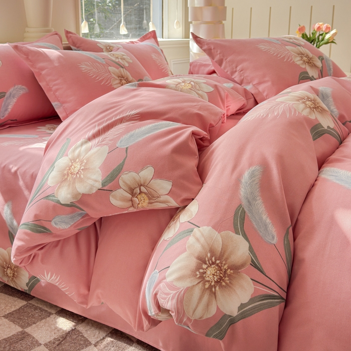 91家纺网 家纺一手货源 找家纺 佑佳家纺 2024新款磨毛印花植物羊绒单被套 醉恋一生-粉