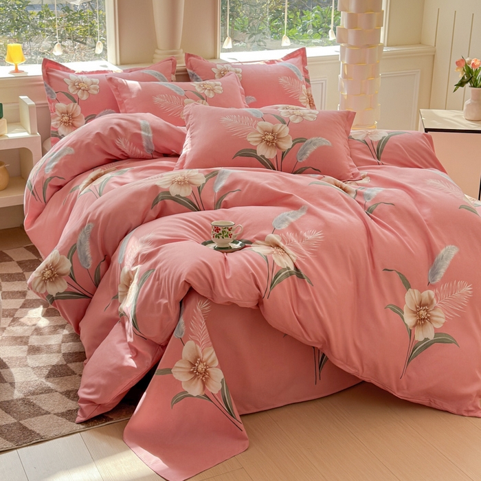 91家纺网 家纺一手货源 找家纺 佑佳家纺 2024新款磨毛印花植物羊绒单被套 醉恋一生-粉