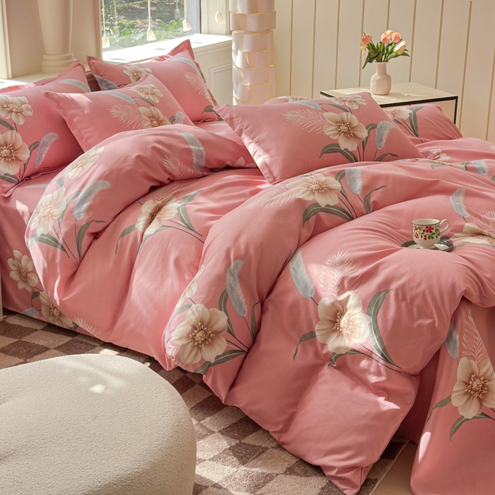 91家纺网 家纺一手货源 找家纺 佑佳家纺 2024新款磨毛印花植物羊绒单被套 醉恋一生-粉