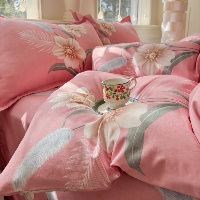 91家纺网 家纺一手货源 找家纺 佑佳家纺 2024新款磨毛印花植物羊绒单被套 醉恋一生-粉