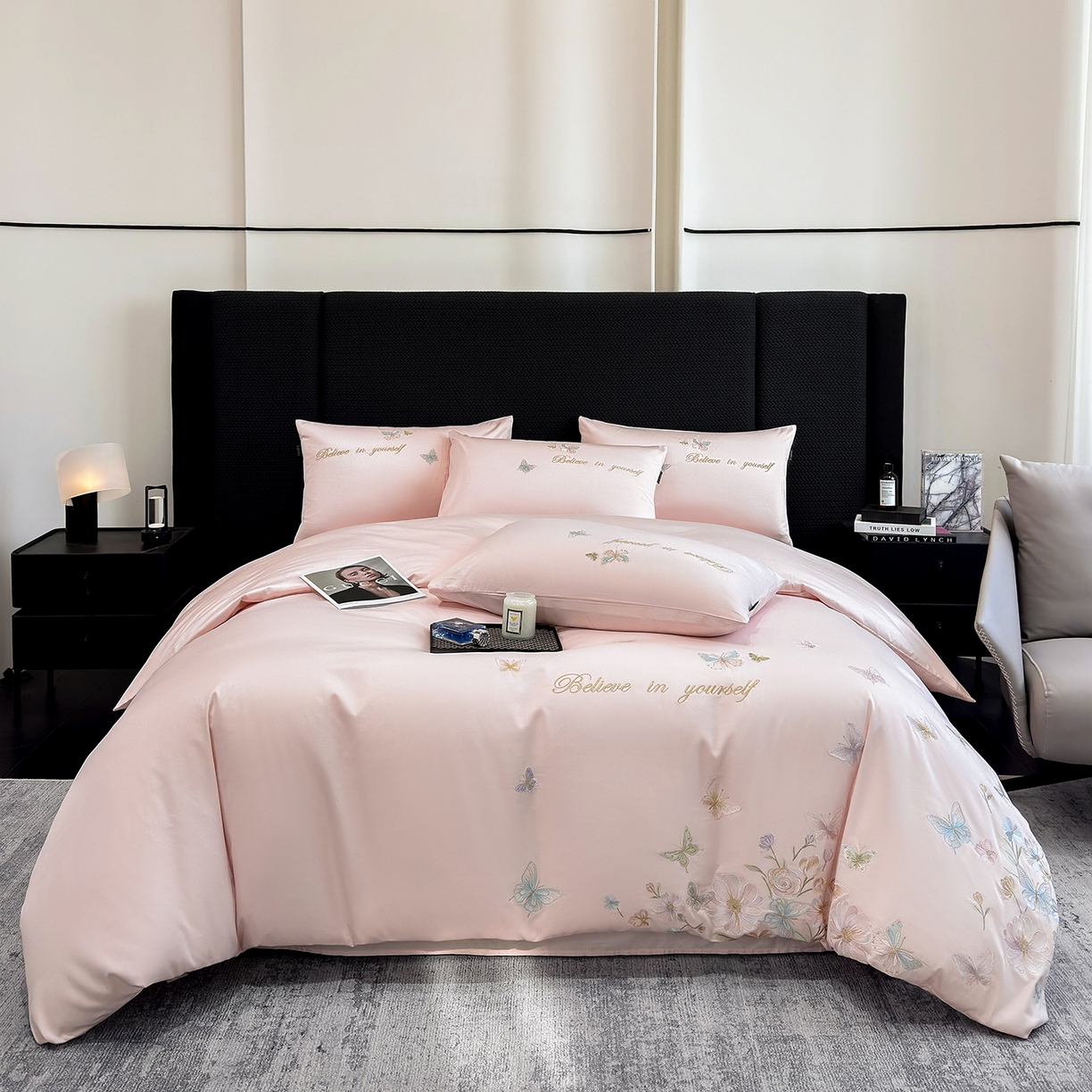 91家纺网 家纺一手货源 找家纺 莱势 2026新品100支纯棉全棉50x50s贡缎长绒棉刺绣绣花四件套高端礼盒-蝴蝶泉边 蝴蝶泉边-轻奢粉