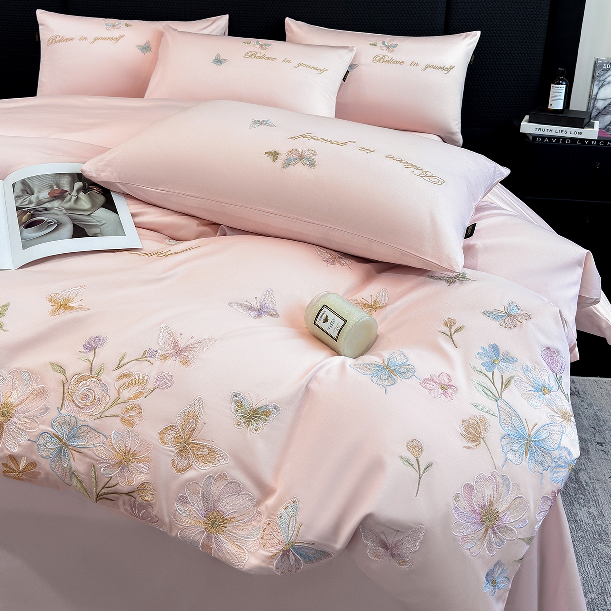 91家纺网 家纺一手货源 找家纺 莱势 2026新品100支纯棉全棉50x50s贡缎长绒棉刺绣绣花四件套高端礼盒-蝴蝶泉边 蝴蝶泉边-轻奢粉