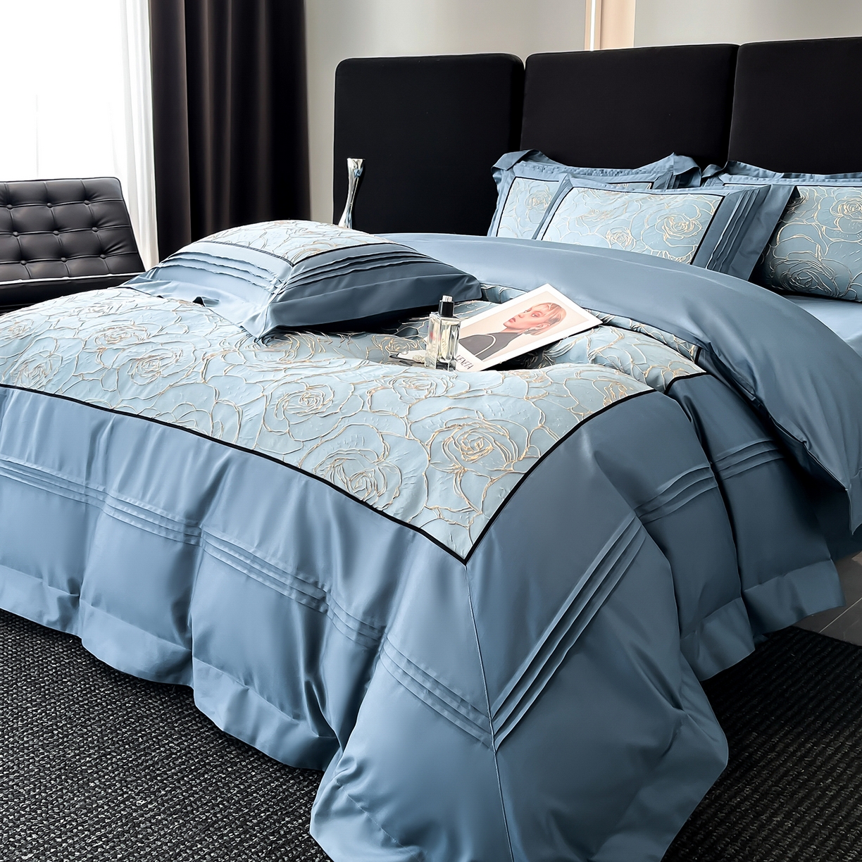 91家纺网 家纺一手货源 找家纺 （总）置顶家纺 2026新款亲肤棉玫瑰刺绣提花卡罗拉系列四件套