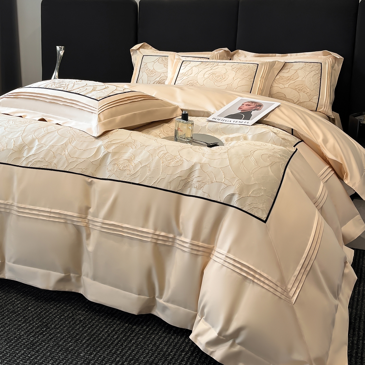 91家纺网 家纺一手货源 找家纺 置顶家纺 2026新款亲肤棉玫瑰刺绣提花卡罗拉系列四件套 卡罗拉-浅香槟