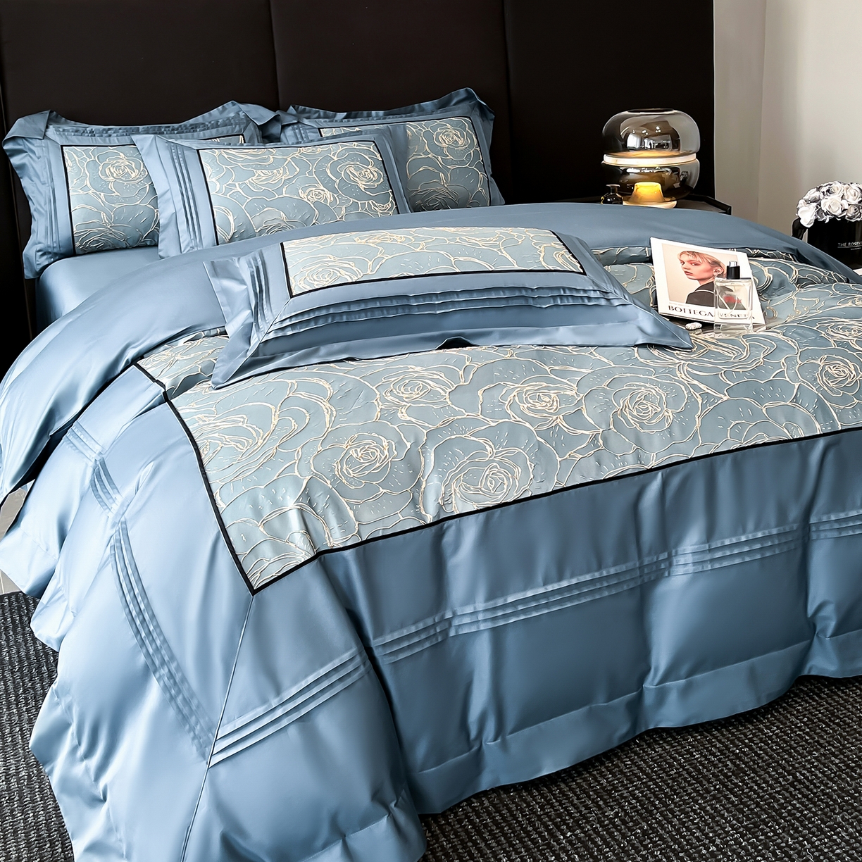 91家纺网 家纺一手货源 找家纺 （总）置顶家纺 2026新款亲肤棉玫瑰刺绣提花卡罗拉系列四件套