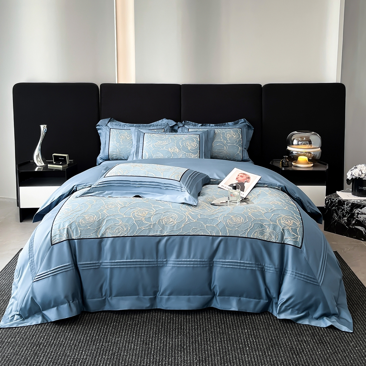 91家纺网 家纺一手货源 找家纺 （总）置顶家纺 2026新款亲肤棉玫瑰刺绣提花卡罗拉系列四件套