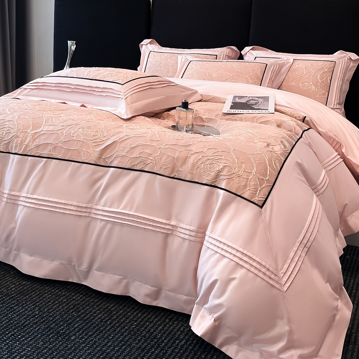 置顶家纺 2026新款亲肤棉玫瑰刺绣提花卡罗拉系列四件套 卡罗拉-魅粉