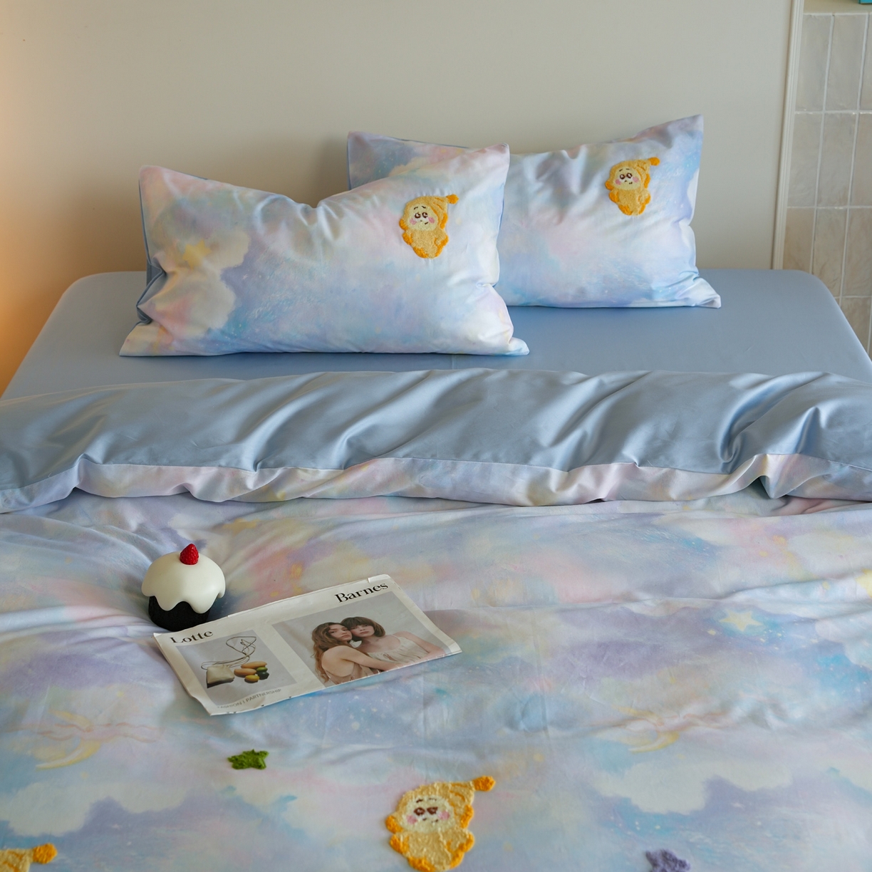 91家纺网 家纺一手货源 找家纺 雅居纺家纺 2026新款50长绒棉满版绣花四件套 满天星