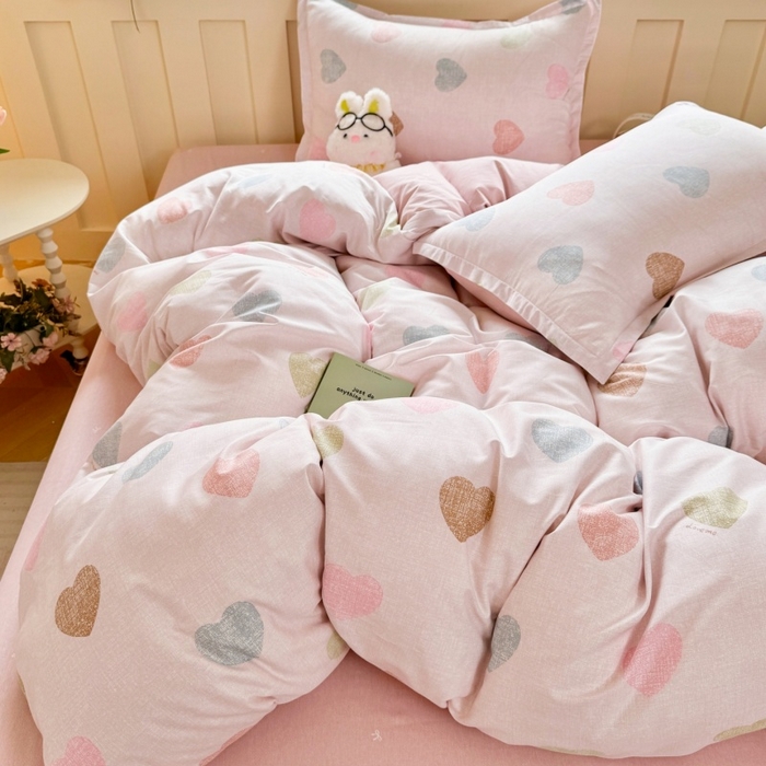 91家纺网 家纺一手货源 找家纺 简冠家纺 2026新款12868印花全棉单被套 初心-粉