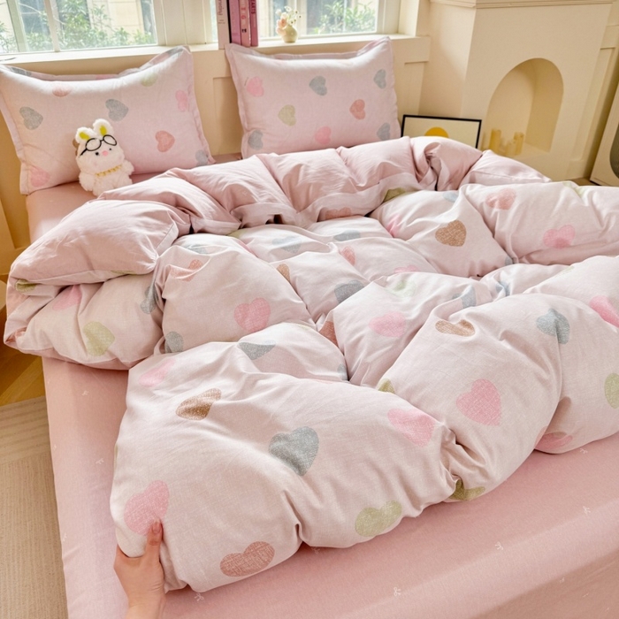 91家纺网 家纺一手货源 找家纺 简冠家纺 2026新款12868印花全棉单被套 初心-粉