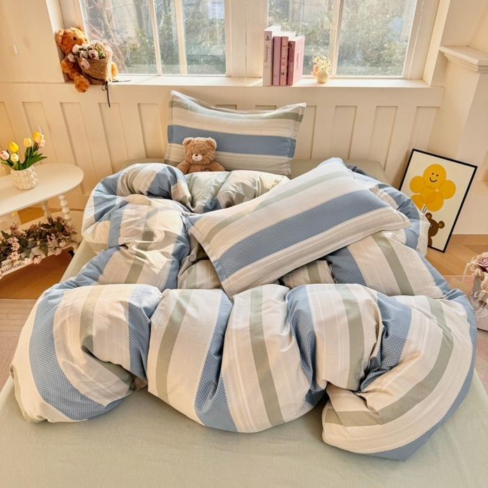 91家纺网 家纺一手货源 找家纺 简冠家纺 2026新款12868印花全棉单被套 生活日记-蓝