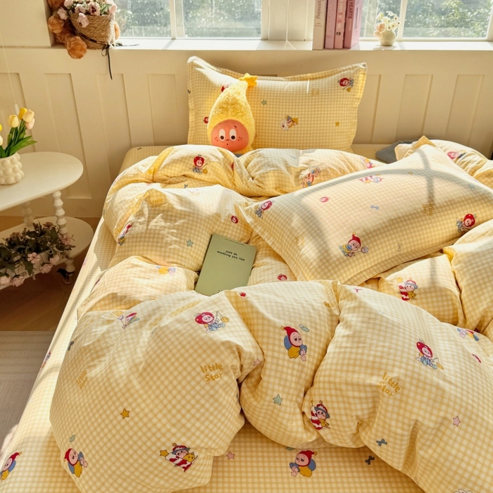 91家纺网 家纺一手货源 找家纺 简冠家纺 2026新款12868印花全棉单被套 精灵王国-黄