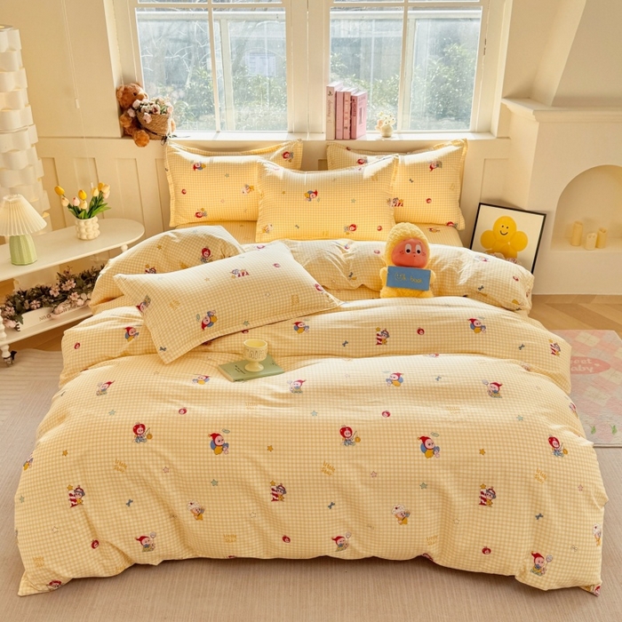 91家纺网 家纺一手货源 找家纺 简冠家纺 2026新款12868印花全棉单被套 精灵王国-黄