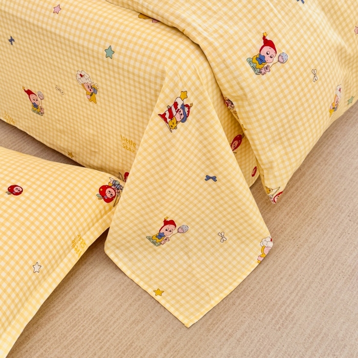 91家纺网 家纺一手货源 找家纺 简冠家纺 2026新款12868印花全棉单被套 精灵王国-黄