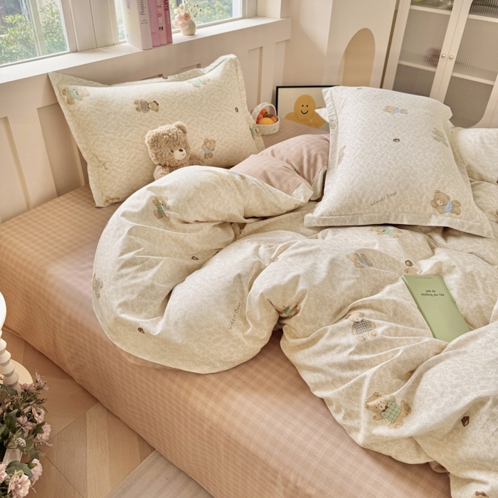 91家纺网 家纺一手货源 找家纺 简冠家纺 2026新款12868印花全棉单被套 布朗熊