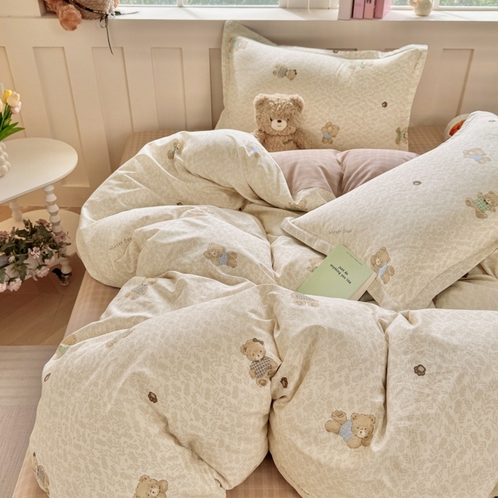 91家纺网 家纺一手货源 找家纺 简冠家纺 2026新款12868印花全棉单被套 布朗熊