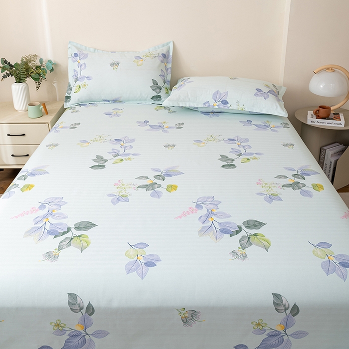 91家纺网 家纺一手货源 找家纺 居美良品 2026新款升级面料人字纹老粗布床单单件枕套可做凉席二三件套 空谷幽兰