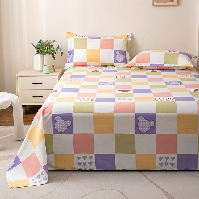 91家纺网 家纺一手货源 找家纺 居美良品 2026新款升级面料人字纹老粗布床单单件枕套可做凉席二三件套 幸运星格