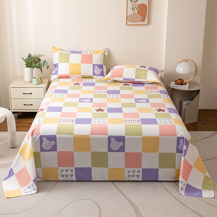 91家纺网 家纺一手货源 找家纺 居美良品 2026新款升级面料人字纹老粗布床单单件枕套可做凉席二三件套 幸运星格