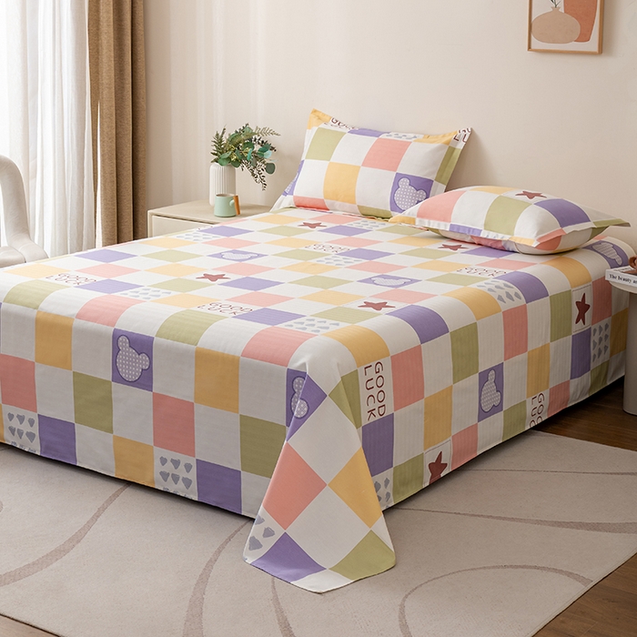 91家纺网 家纺一手货源 找家纺 居美良品 2026新款升级面料人字纹老粗布床单单件枕套可做凉席二三件套 幸运星格