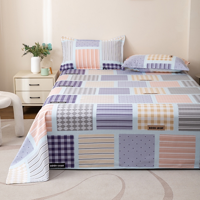 91家纺网 家纺一手货源 找家纺 居美良品 2026新款升级面料人字纹老粗布床单单件枕套可做凉席二三件套 幸福魔方