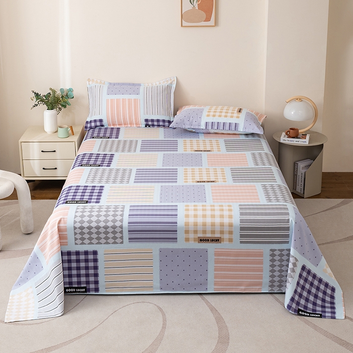 91家纺网 家纺一手货源 找家纺 居美良品 2026新款升级面料人字纹老粗布床单单件枕套可做凉席二三件套 幸福魔方